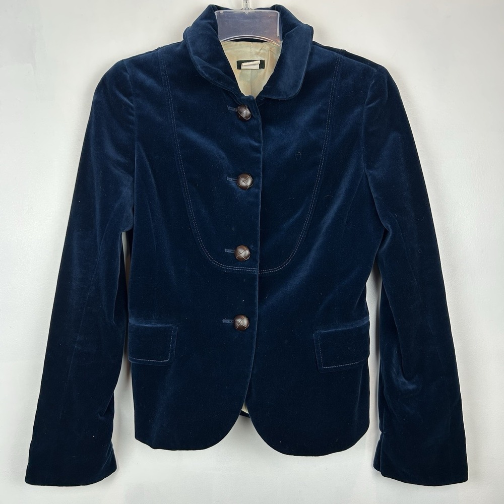 J Crew Blazer Women 0 Bella Velvet Blue Classic Academia Preppy Office Old Money